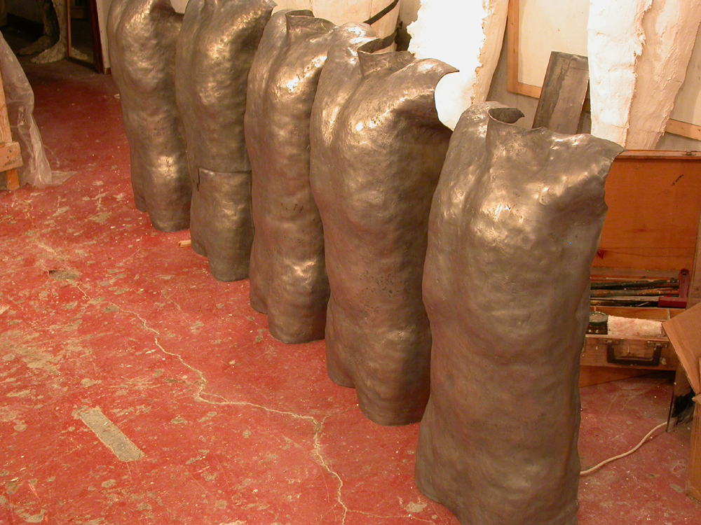 Shell Game. 2005. Artist’s blood, lead, resin. 68 x 120 x 48" (dimensions variable). Fabricated lead in progress. Darrin Hallowell