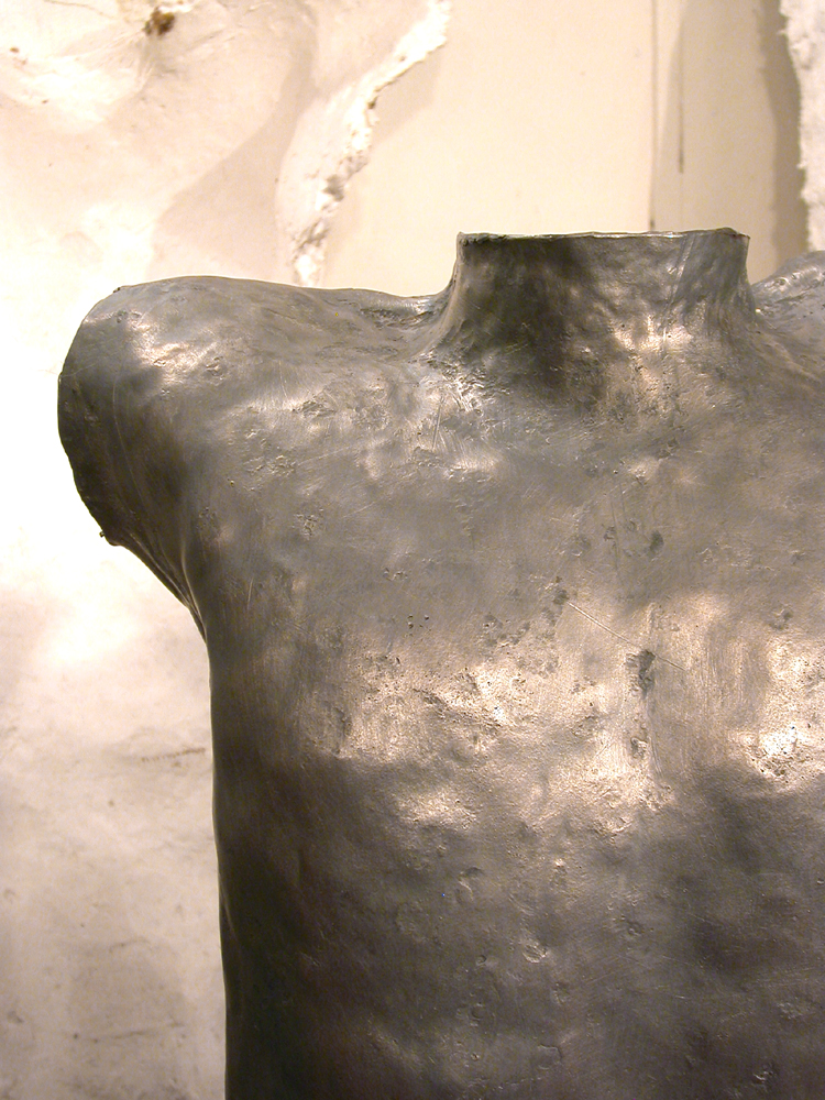 Shell Game. 2005. Artist’s blood, lead, resin. 68 x 120 x 48" (dimensions variable). Fabricated lead in progress. Darrin Hallowell
