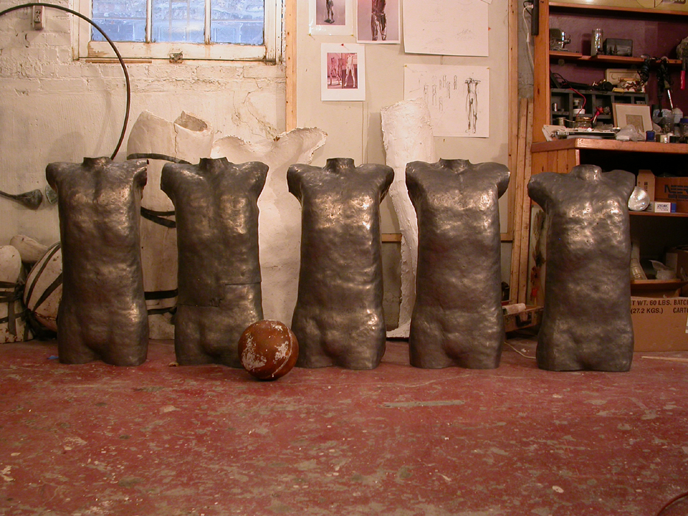 Shell Game. 2005. Artist’s blood, lead, resin. 68 x 120 x 48" (dimensions variable). Fabricated lead in progress. Darrin Hallowell