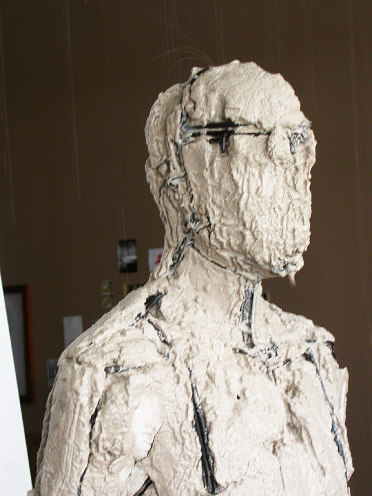 Basis. 2005. Stainless steel and steel. accompanied by time lapse and hand held video. 72 x 20 x 13". Process Image 2. Darrin Hallowell