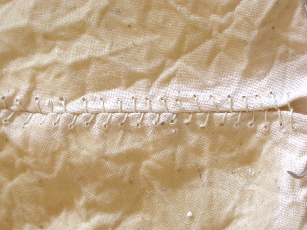 Nourish. 2005. Linen, resin and thread. 20 x 12 x 6". Sewing detail 2. Darrin Hallowell