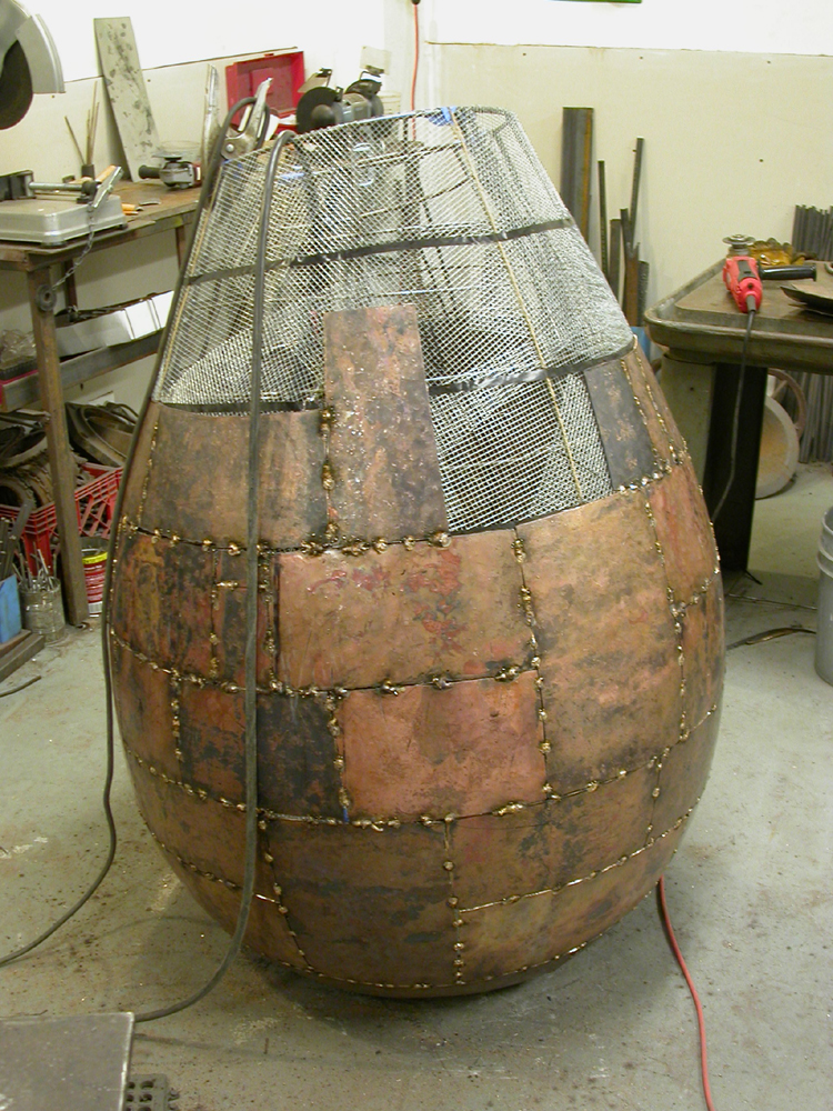 Open Vessel. 2009. Bronze. 55 x 37 x 37". Welding nearing completion. Darrin Hallowell