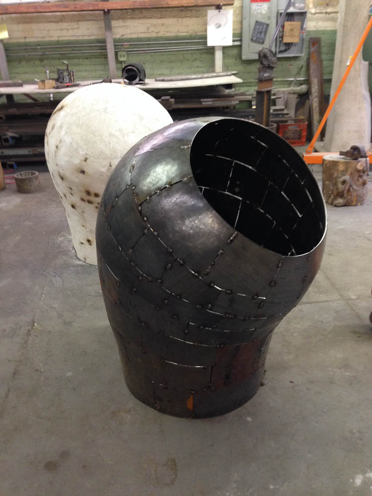 Open Vessel (Intake), Darrin Hallowell, 2014, In progress - Open Vessel (Intake Trace) in back