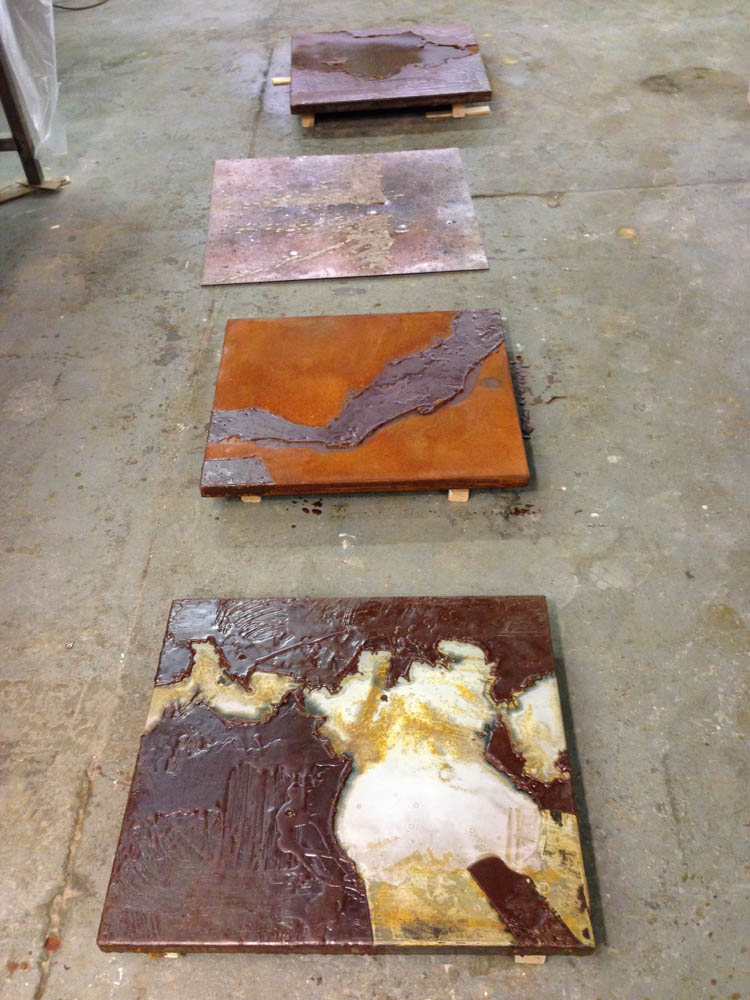 Oxidizing steel plates, 2014, Darrin Hallowell, Process image