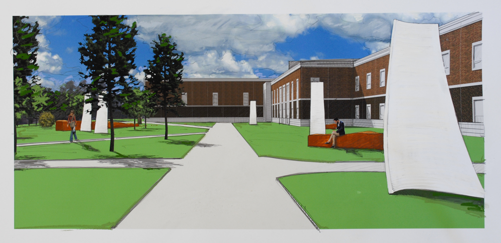 Darrin Hallowell “Connect, Transform, Repeat” rendering, Illinois Capital Development Board Art In Architecture Proposal drawing, 2017