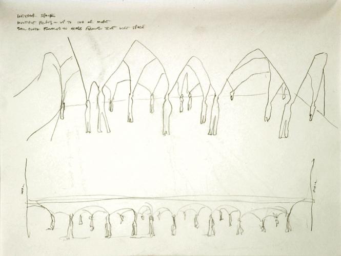 Untitled (Funnel Installation Drawing). 2005. pencil on paper. 8½ x 11". Darrin Hallowell