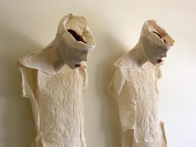 His and Hers. 2007. Muslin, resin, thread and iron oxide. Each 39 x 17 x 12" Dimensions Variable. Detail 2. Darrin Hallowell