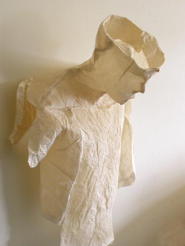 Waiting. 2007. Muslin, resin, thread. 26 x 16 x 8". Three quarter view. Darrin Hallowell