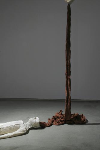 Ariadne’s Clew. 2007. Muslin, resin, thread, iron oxide, stainless steel. 108 x 73 x 108" (dimensions variable). Detail 2. Darrin Hallowell