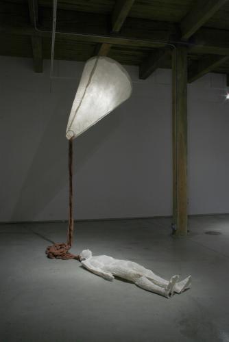 Ariadne’s Clew. 2007. Muslin, resin, thread, iron oxide, stainless steel. 108 x 73 x 108" (dimensions variable). Darrin Hallowell