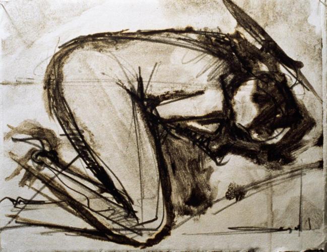 Untitled (Preliminary Drawing For Curled Figure #1, Monotype) 2000. 8 x 10