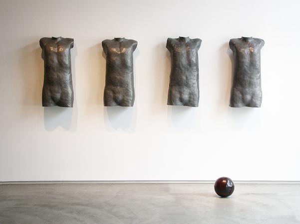 Manifest Thimblerig. 2007. Lead, Artists blood and resin. Dimensions variable. View at Ariadne's Clew show. Darrin Hallowell