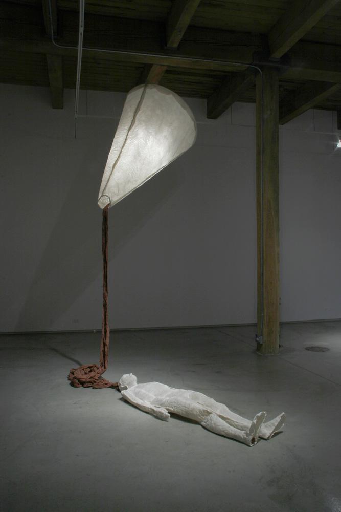 Ariadne’s Clew. 2007. Muslin, resin, thread, iron oxide, stainless steel. 108 x 73 x 108" (dimensions variable). Darrin Hallowell