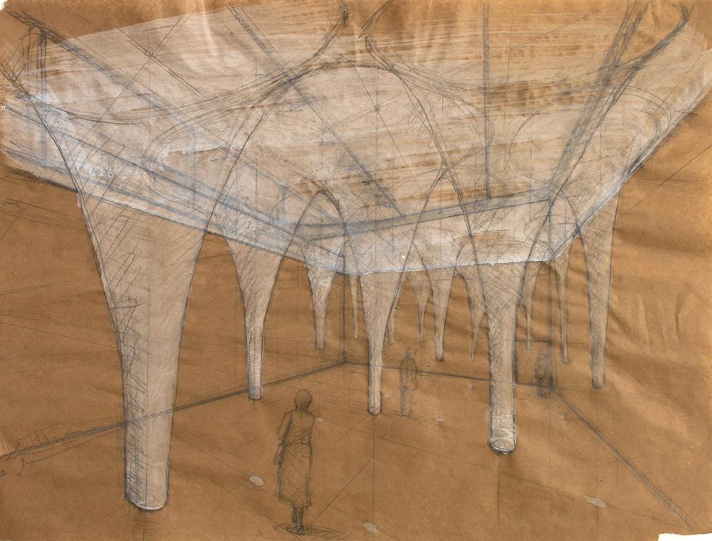 Untitled (Give and Take Preliminary Drawing). 2010. Charcoal, gouache and pencil on paper. 22 x 30". Darrin Hallowell